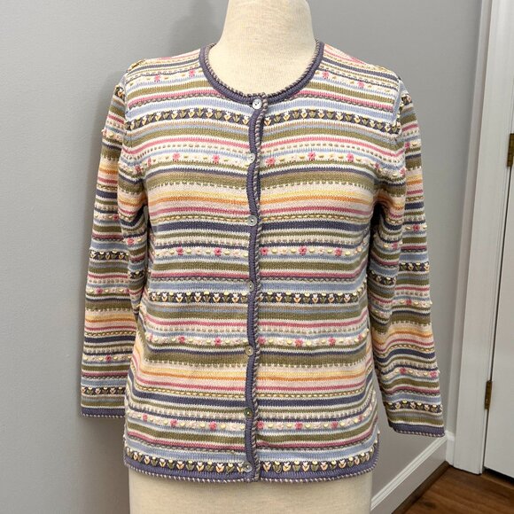 Vintage Talbots Spring Knitted Pastel Floral Cotton Cardigan Button Up Sz PS - Picture 1 of 12